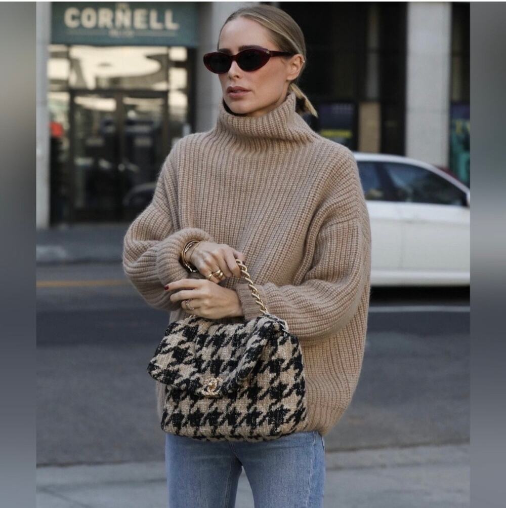 Anine Bing Sydney Oversized Ribbed Turtleneck Sweater Camel Beige XS